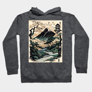 Traditional Japanese Mountain River Nature Scene Hoodie